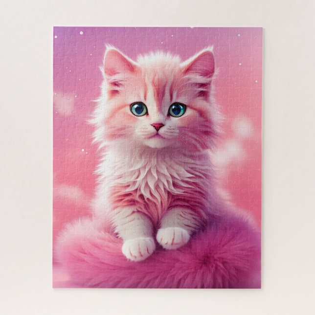Dreamy Niedlich Fluffy Pink Kitty Cat Puzzle (Vertikal)