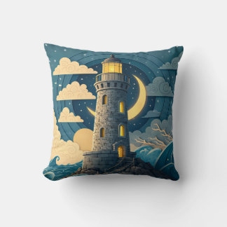 Dreamy Night Lighthouse Ocean Throw Pillow Kissen