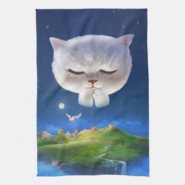 Dreamy Night Sky mit Cat Geschirrtuch (Vertikal)