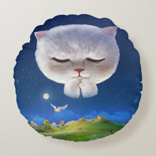Dreamy Night Sky mit Cat Rundes Kissen (Vorderseite)
