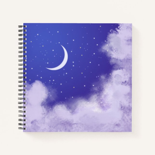 Dreamy Night Sky mit Crescent Moon Notebook Notizbuch (Vorderseite)