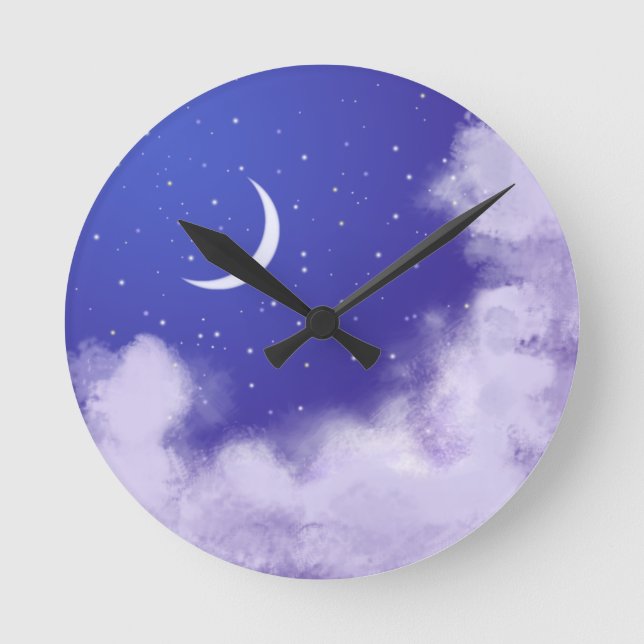Dreamy Night Sky mit Crescent Moon Runde Wanduhr (Vorderseite)
