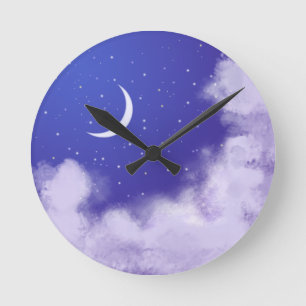 Dreamy Night Sky with Crescent Moon Runde Wanduhr
