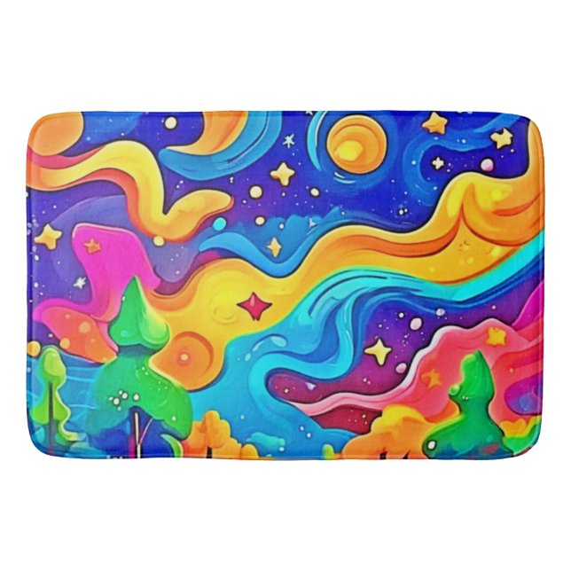 Dreamy Night: Starry Landscape Badematte (Vorderseite)