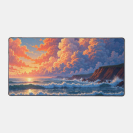 Dreamy Ocean Sunset Cumulus Clouds Coastal Scenery Schreibtischunterlage