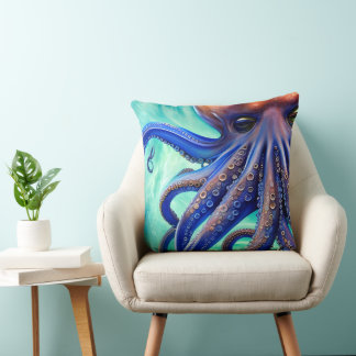 Dreamy Octopus Blue Ocean Wave Pop Art Kissen