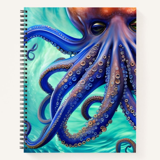 Dreamy Octopus Blue Ocean Wave Pop Art Notizbuch (Vorderseite)