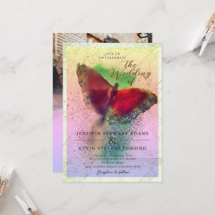 Dreamy Ombre Butterfly Foto Overlay Wedding Einladung