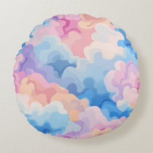 Dreamy Pastel Abstraktes Cloud-Muster in Wasserfar Rundes Kissen