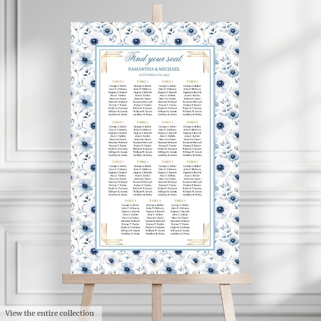 Dreamy Pastel Blue Gold Aquarelltafel Poster (Dreamy Pastel Blue Gold Watercolor Seating Chart)
