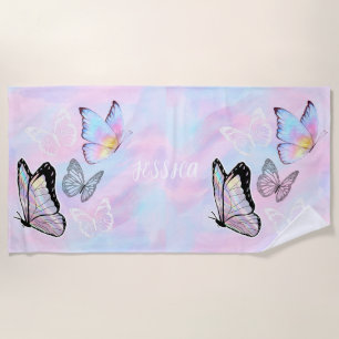 Dreamy Pastel Butterfly Personalisiert Strandtuch
