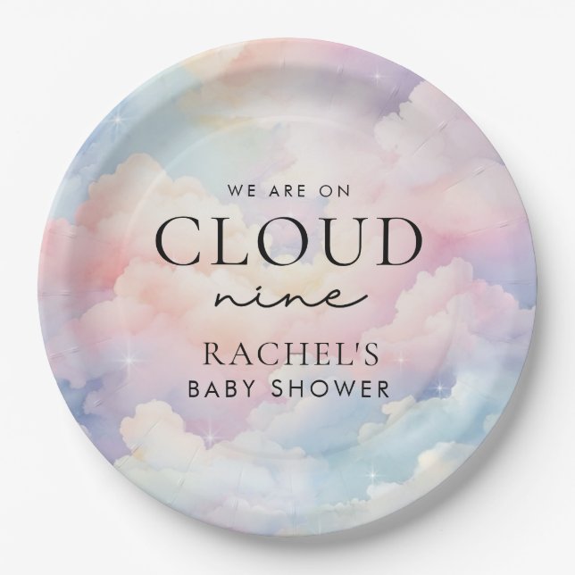 Dreamy Pastel Cloud Nine Baby Dusche Pappteller (Vorderseite)