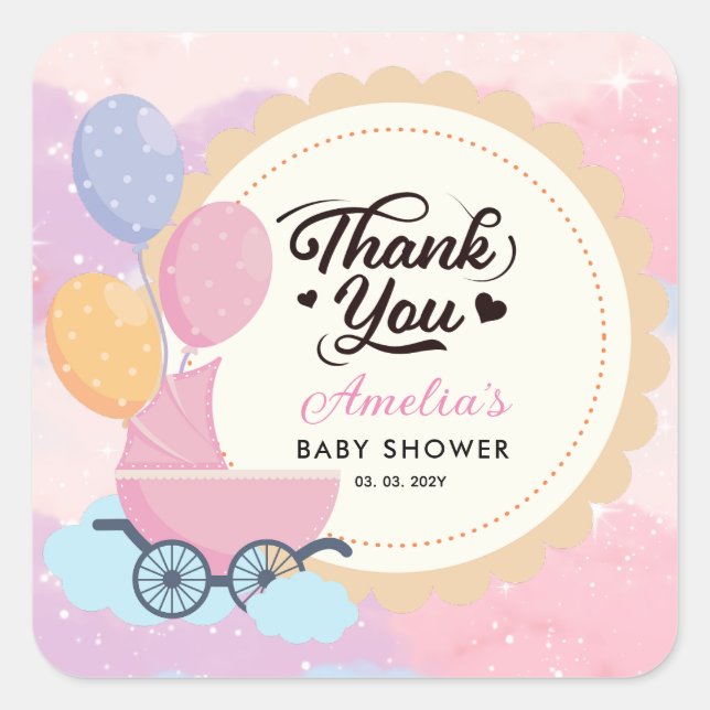 Dreamy Pastel Clouds Kinderdusche Danke Sticker (Vorderseite)