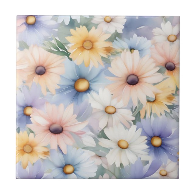 Dreamy Pastel Daisies Muster Wasserfarbe Fliese (Vorderseite)