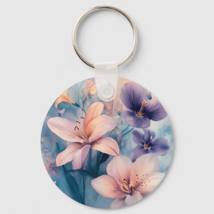 Dreamy Pastel Floral Art mit Lilien und weichen Bl Schlüsselanhänger