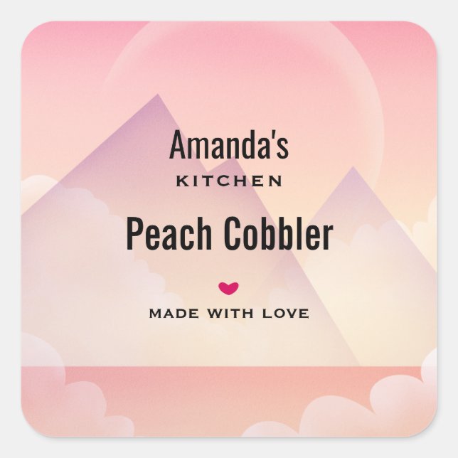 Dreamy Pastel Mountain Landschaft Küche Quadratischer Aufkleber (Vorderseite)