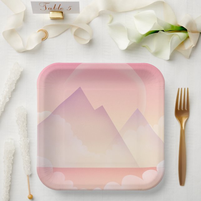 Dreamy Pastel Mountain Landschaft Pappteller (Hochzeit)