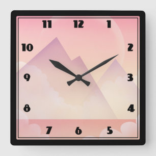 Dreamy Pastel Mountain Landschaft Quadratische Wanduhr