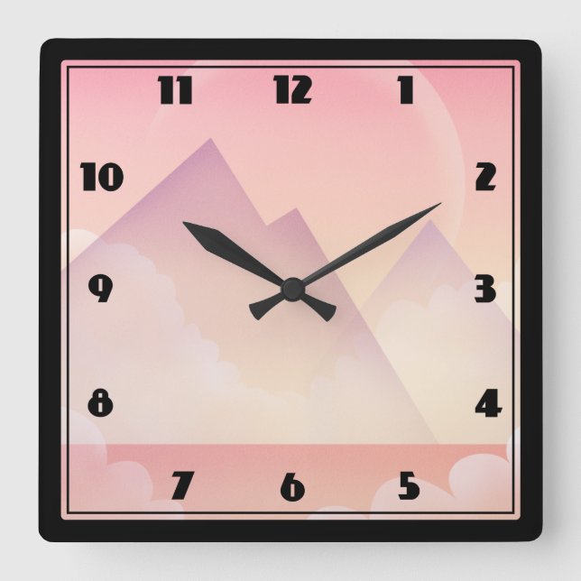 Dreamy Pastel Mountain Landschaft Quadratische Wanduhr (Vorderseite)