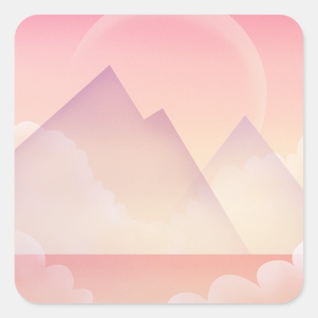 Dreamy Pastel Mountain Landschaft Quadratischer Aufkleber (Vorderseite)