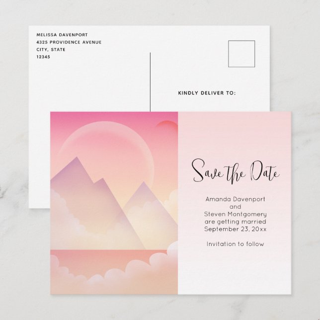 Dreamy Pastel Mountain Landschaft Save the Date Einladungspostkarte (Vorne/Hinten)