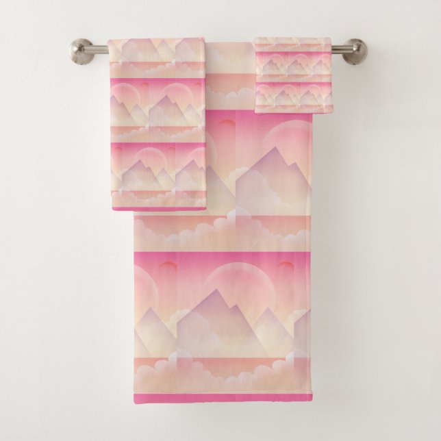 Dreamy Pastel Mountain Landschaftsmuster Badhandtuch Set (Insitu)