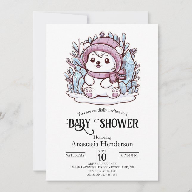 Dreamy Pastel Polar Bear Digital Baby Dusche Einladung (Vorderseite)