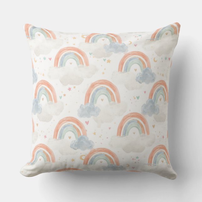 Dreamy Pastel Rainbow Nursery Pillow | Watercolor Kissen (Vorderseite)