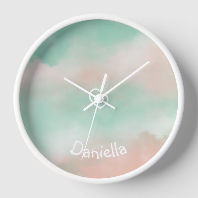 Dreamy Pastel Türkis und Pink Sky Uhr (Vorderseite)