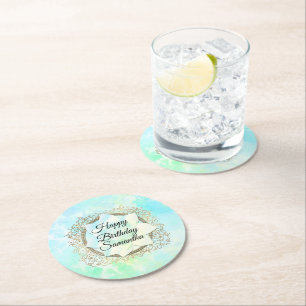 Dreamy Pastels Lotus Blume Personalisiert Geburtst Runder Pappuntersetzer