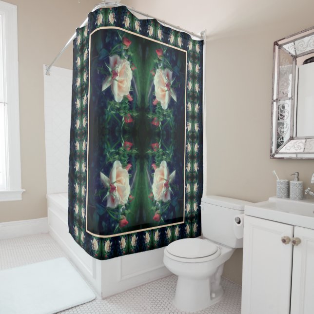 Dreamy Peach Rose und Buds Abstrakt Duschvorhang (Beispiel)