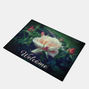 Dreamy Peach Rose und Buds Willkommen Fußmatte
