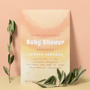 Dreamy Peach & Yellow Watercolor Sun Babydusche Einladung