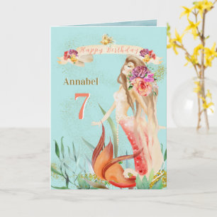 Dreamy personaillierte Aquarell Mermaid Birthday Karte