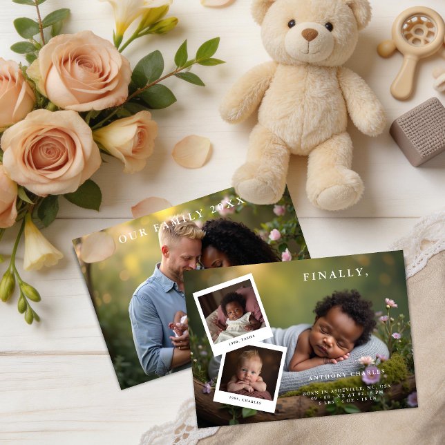 Dreamy Photo Collage Love Story Newborn  Ankündigung (Dreamy Photo Collage Love Story Newborn Announcement Card Design. )