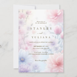Dreamy Pink Blue Watercolor Fantasy Floral Fine Einladung