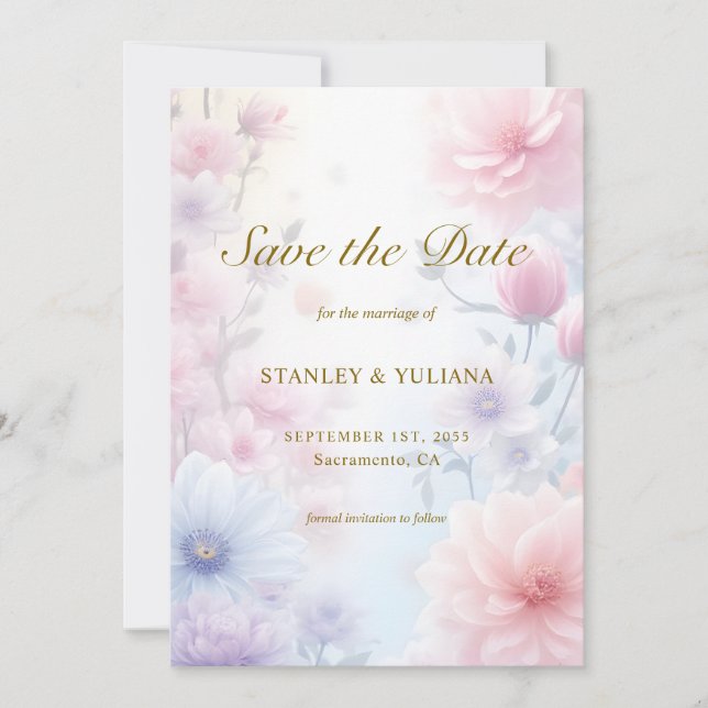 Dreamy Pink Blue Watercolor Fantasy Floral Fine Einladung (Vorderseite)