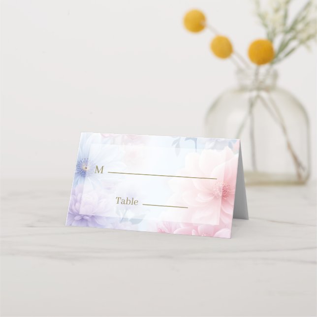 Dreamy Pink Blue Watercolor Fantasy Floral Fine Platzkarte (Vorderseite)