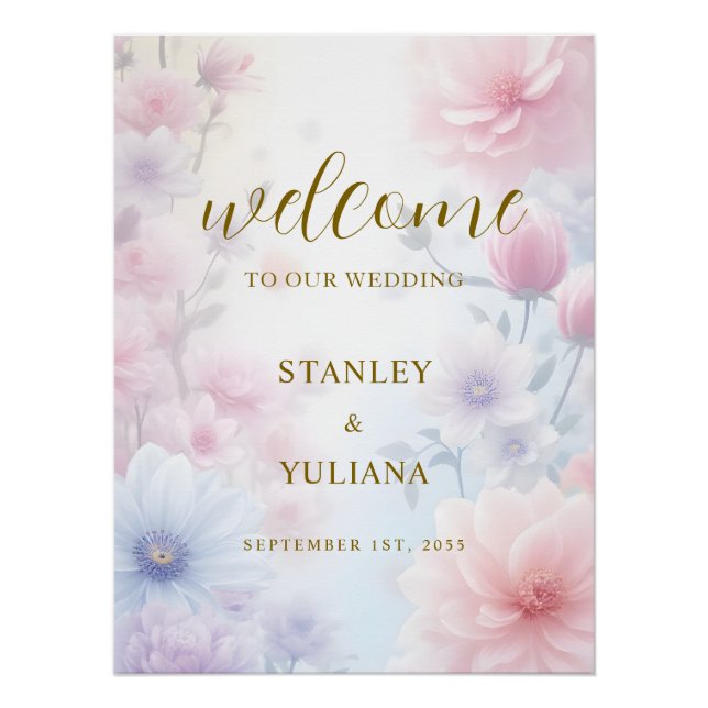 Dreamy Pink Blue Watercolor Fantasy Floral Fine Poster (Vorderseite)