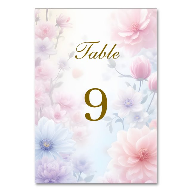 Dreamy Pink Blue Watercolor Fantasy Floral Fine Tischnummer (Vorderseite)