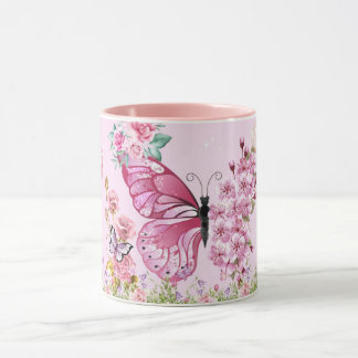 Dreamy Pink Butterfly Mug – Floral Aesthetic Coffe Tasse