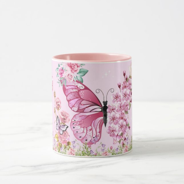 Dreamy Pink Butterfly Mug – Floral Aesthetic Coffe Tasse (Zentrum)