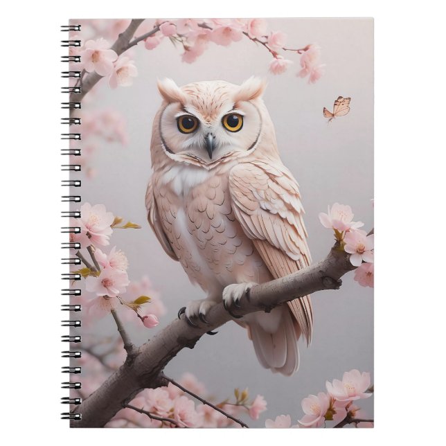 Dreamy Pink Cherry Blüten Owl Notizblock (Vorderseite)