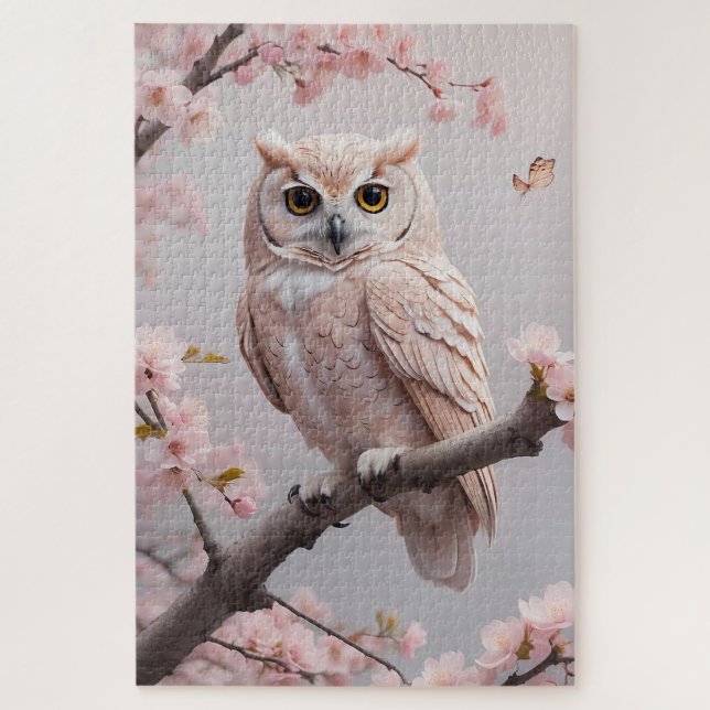 Dreamy Pink Cherry Blüten Owl Puzzle (Vertikal)