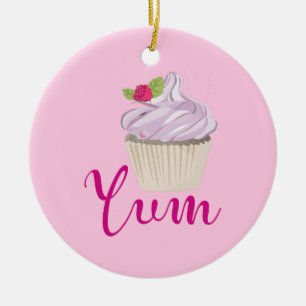 Dreamy Pink Cupcake mit Raspberry Yum! Keramik Ornament