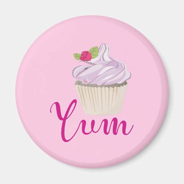 Dreamy Pink Cupcake mit Raspberry Yum! Magnet (Vorne)