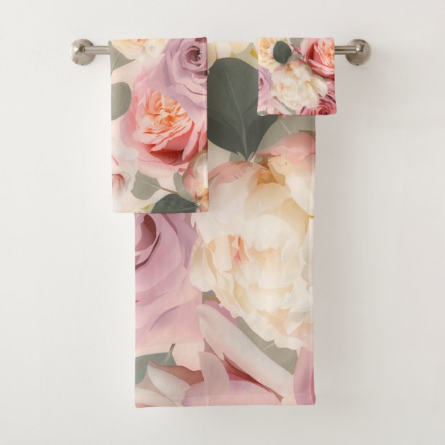 Dreamy Pink Floral Elegantes Shabby Chic Rose Badhandtuch Set (Insitu)