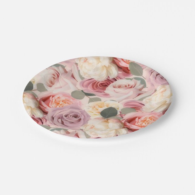 Dreamy Pink Floral Elegantes Shabby Chic Rose Pappteller (Schrägansicht)