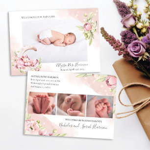 Dreamy Pink Floral & Unicorn Baby Girl Foto Ankündigung