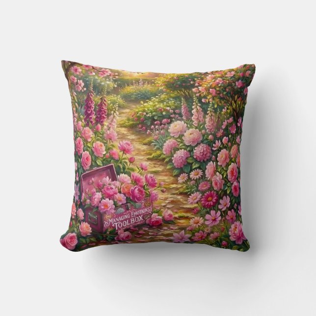 Dreamy Pink Flower Garden Path Painting Kissen (Vorderseite)